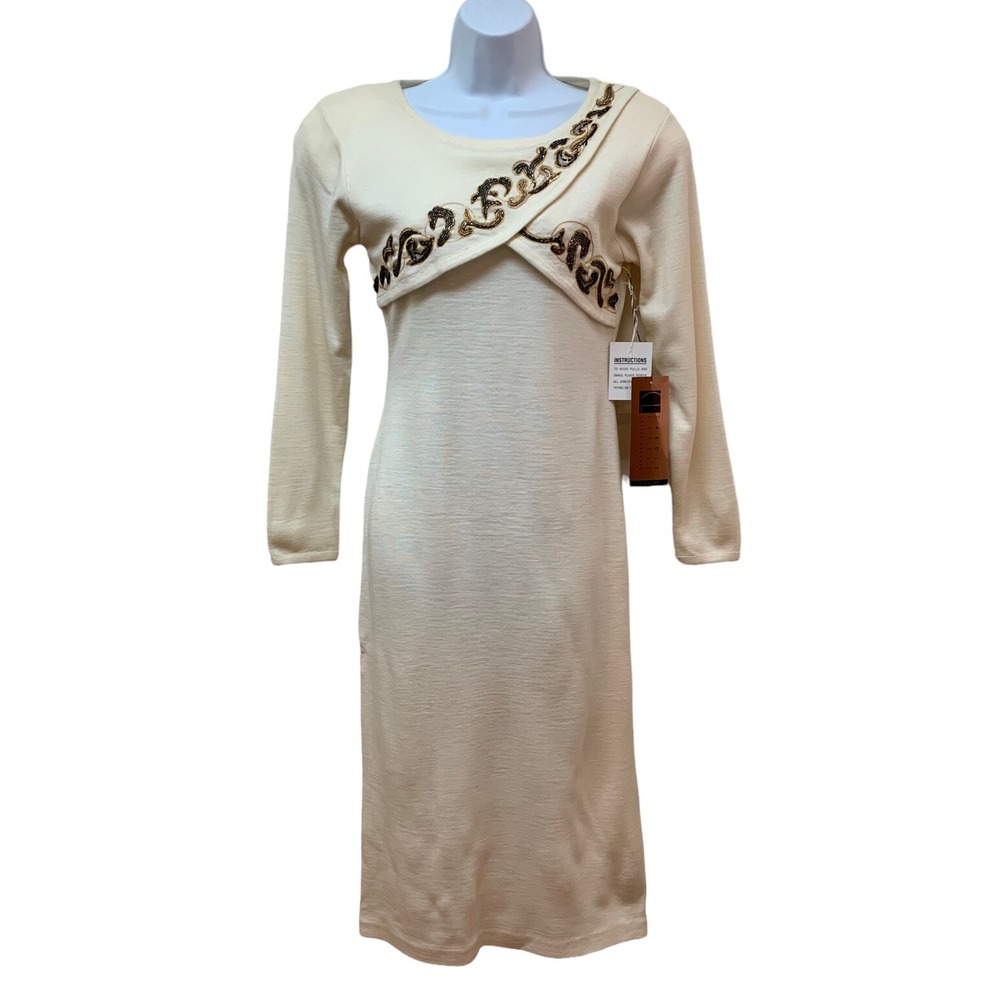 Vintage Carole Little Wool Blend Embroidered Knee Length Pencil Dress NWT